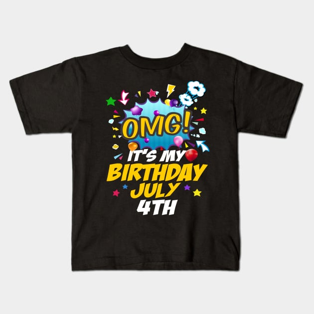 It's My Birthday July Fourth Kids T-Shirt by DragonTees